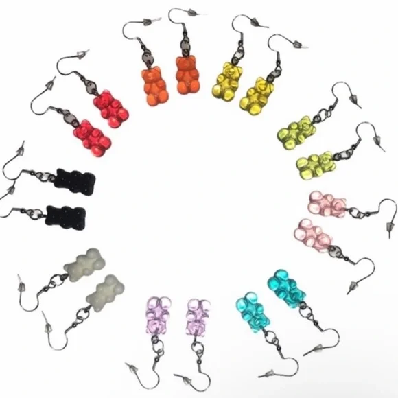 (1 PAIR) BLACK GUMMY BEAR EARRINGS - Picture 5 of 5